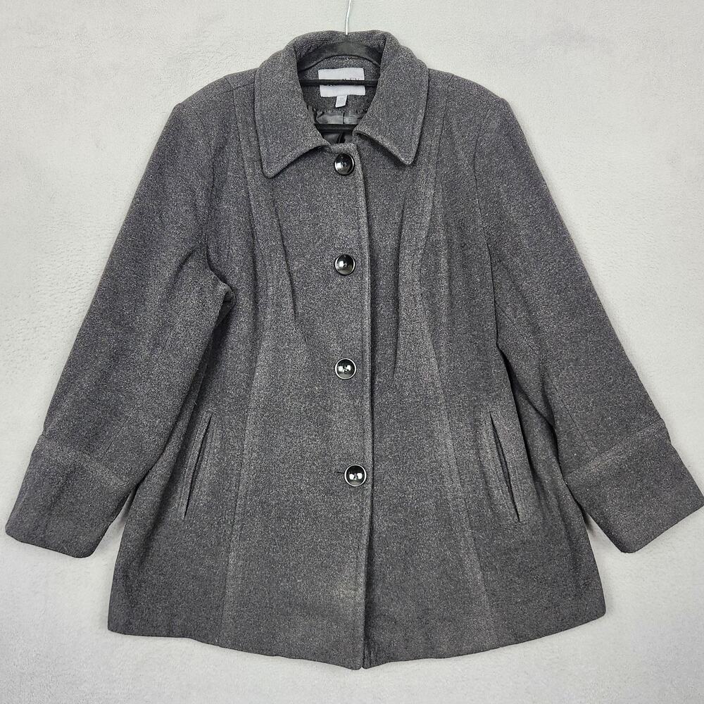 Bromley Collection Coat Womens 2X Gray Wool Blend Button Front Warm Lined